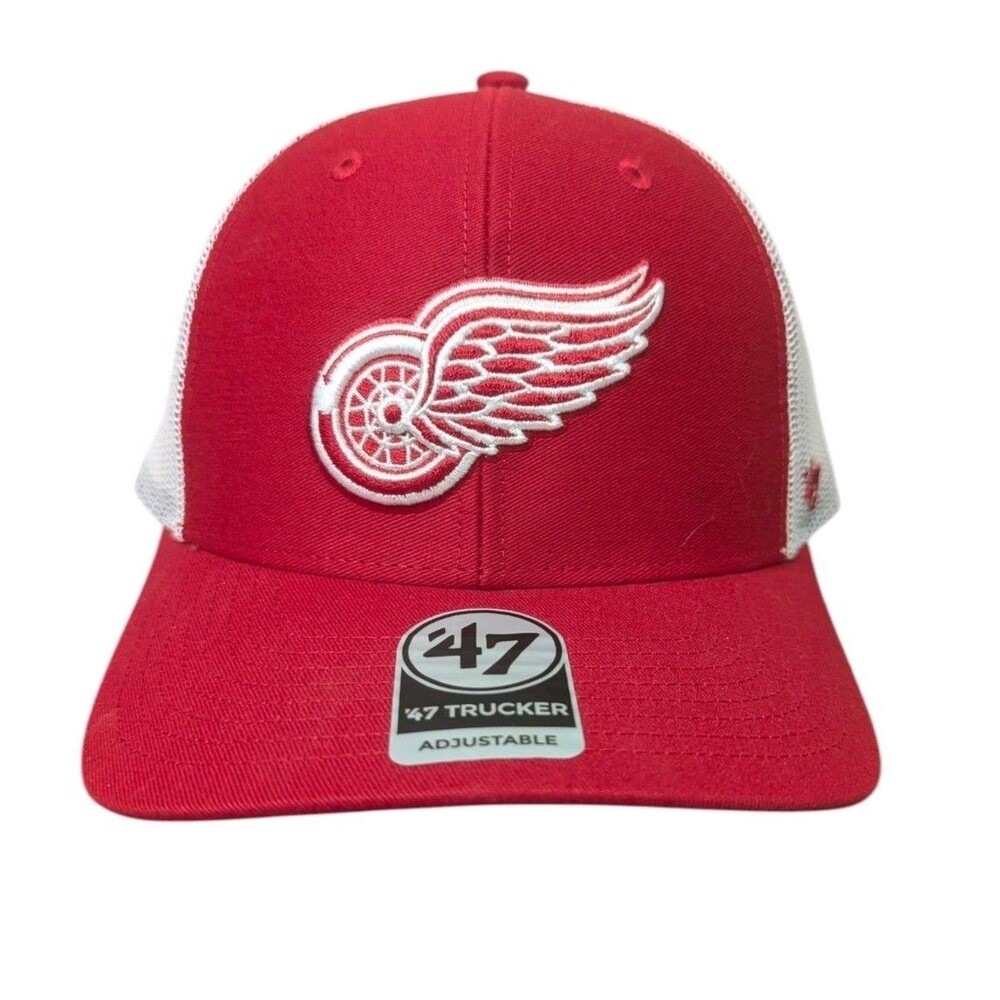 Detroit Red Wings 47 Trucker Flex Fit Hat Red White NHL Hockey